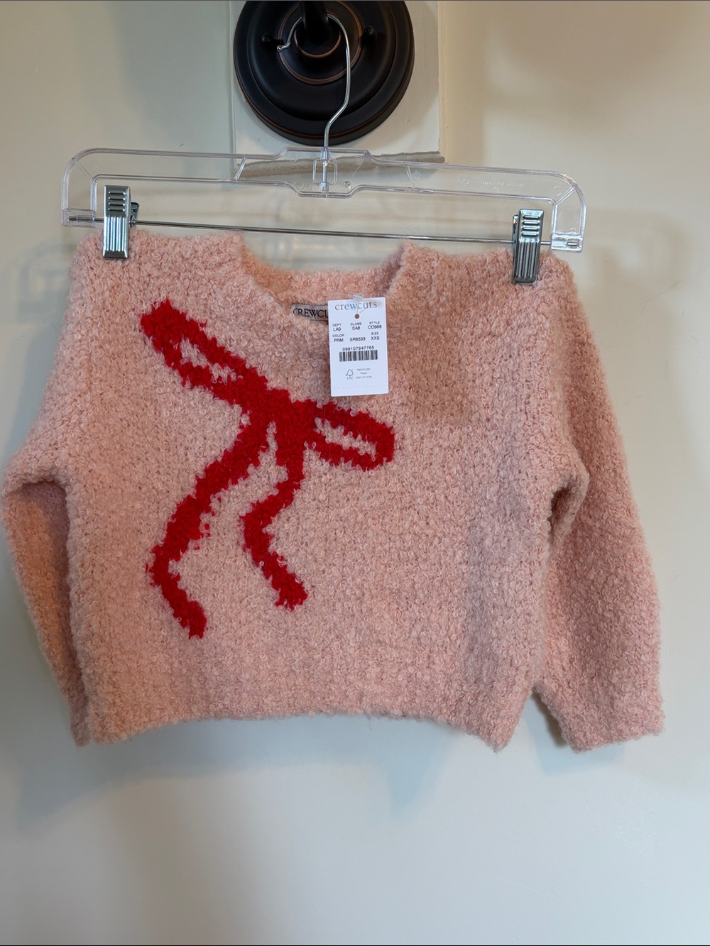 Crewcuts J.Crew Girls XXS 2-3 Pink Boucle Bow Sweater Alpaca Wool NWT